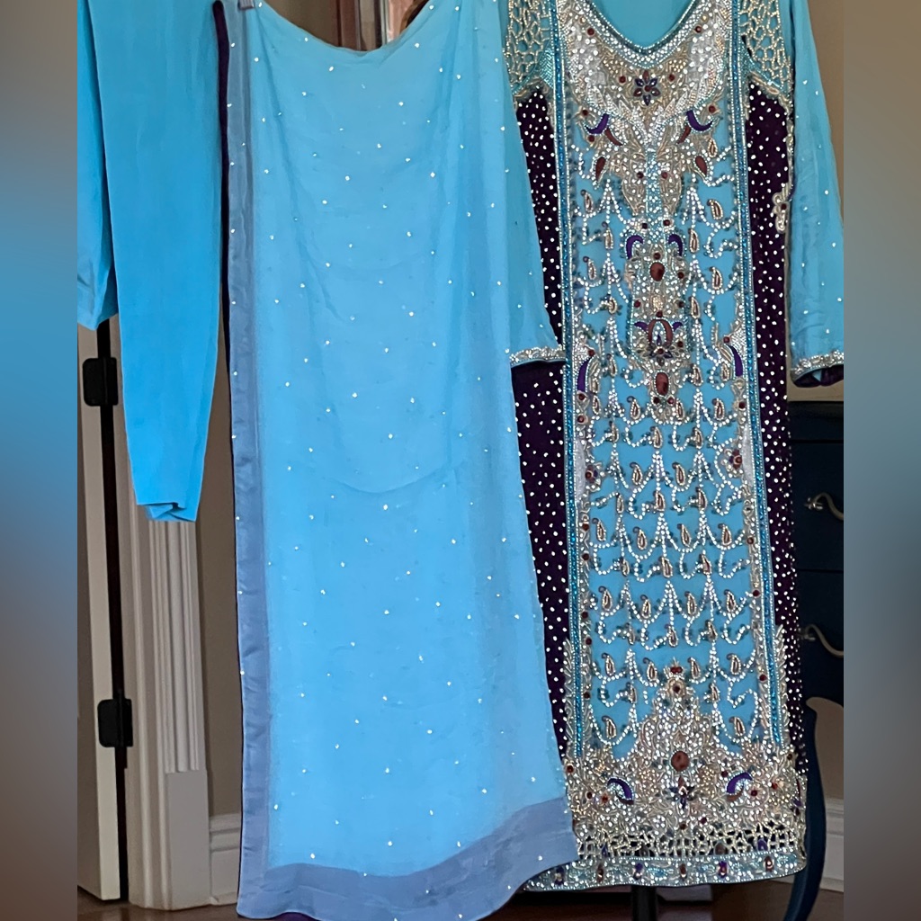 BridalWedding WearingRhinestoneResham ThreadTillaLong Sleeves Long Dress